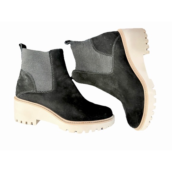 Dolce Vita Womens Haddie Chelsea Boots Black‎ Leather Lug Sole Ankle Slip On 9M - Picture 4 of 13